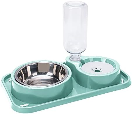 Love Dream Double Dog Cat Bowls, 2 in1 Pet Water and Food Bowl Set with Automatic Gravity Water Dispenser Bottle Detachable Stainless Steel Bowl No-Spill for Cats and Dogs Puppy Kitten Rabbit