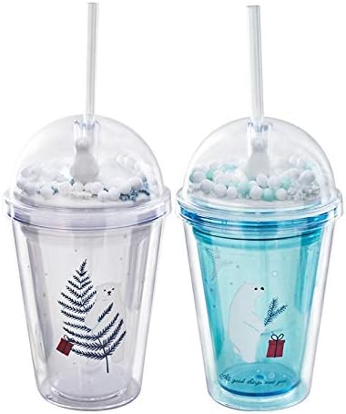 Polar Bear Travel Tumblers Cups with Straw kids Party Cup Reusable Plastic Cup Water Bottle (bear 1, 380 ml)