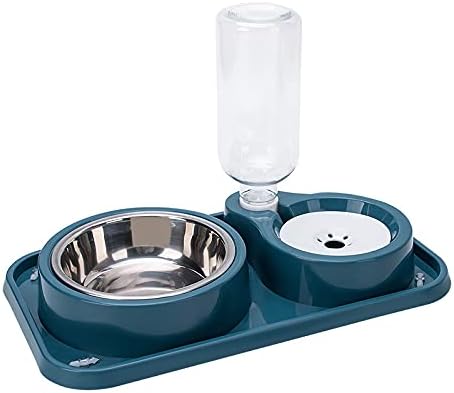 Love Dream Double Dog Cat Bowls, 2 in1 Pet Water and Food Bowl Set with Automatic Gravity Water Dispenser Bottle Detachable Stainless Steel Bowl No-Spill for Cats and Dogs Puppy Kitten Rabbit