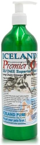 Premier Omega Fish Oil Supplement by Iceland Pure | Wild Caught | 3053mg of Omega-3 per teaspoon | For Large Dog Breeds | Ethyl Ester Distillation | Pump Bottle BPA Free Brushed Aluminum 17Oz