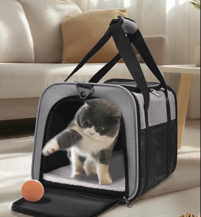 Cat Dog Carrier for Small Medium Pets up to 18 Lbs, Lightweight Portable Pet Bag, TSA Airline Approved Carrier, Soft Sided Cat Bag, Collapsible Travel Carrier(17x11x11 Grey)