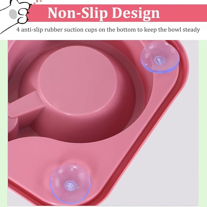Dog Bowls, Non-Slip Puppy Cat Food and Water Bowl Set with Water Dispenser and Stainless Steel Bowl Detachable Gravity Pet Feeder and Waterer Set for Cats Dogs Puppy Rabbit (Pink)