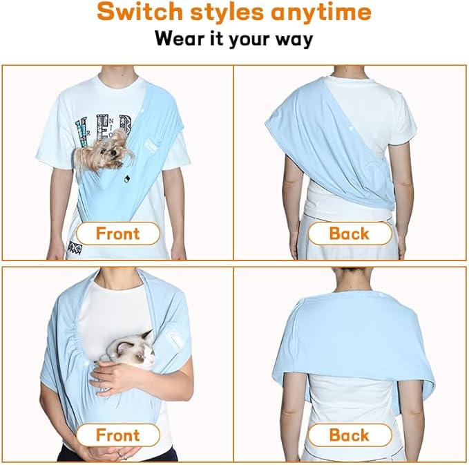 Dog Sling Carrier – Ice Silk Dog Slings for Small Dogs up to 10 lbs, Breathable Dog Carrier Sling with Adjustable Safety Strap & Buckle, Portable Cat Sling Carrier (Blue)