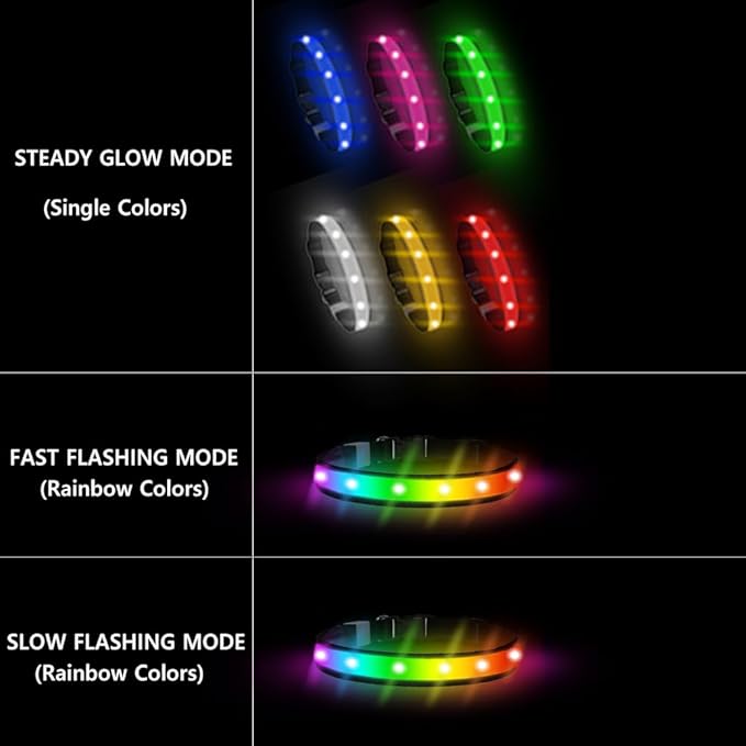 Light Up Dog Collar - Multicolor LED Dog Collar with 3 Glow Modes, Rechargeable Glow in The Dark Dog Collars for Small, Medium & Large Dogs, 1000 Ft Visibility, IPX7 Waterproof (Black, S)