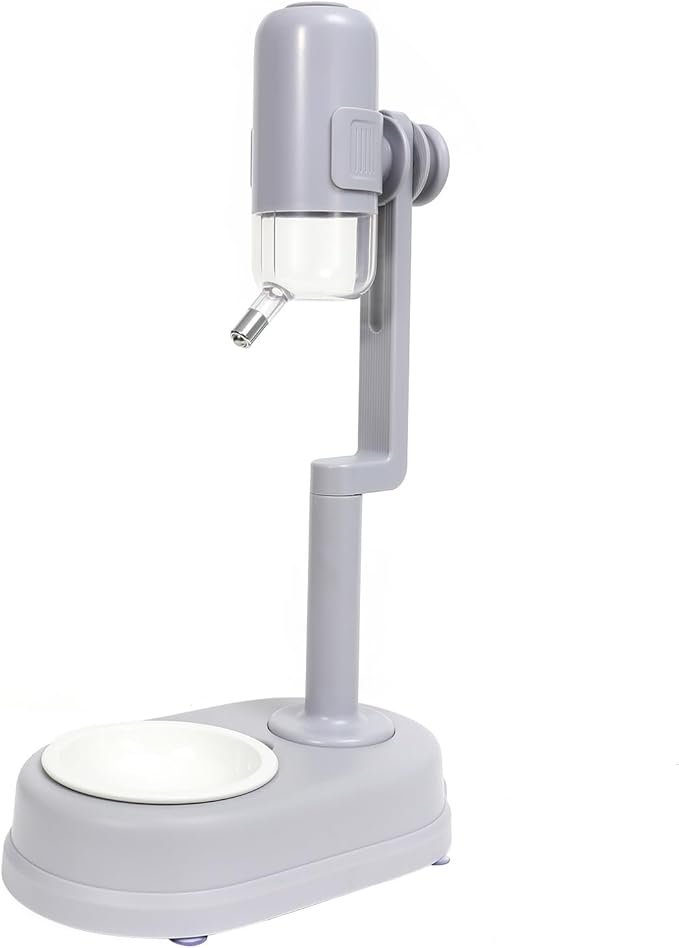Pet Standing Water Dispenser Cat Dog Standing Ceramic Bowl Automatically Feeding Water Height Adjustable Detachable Pole (Grey, Large)