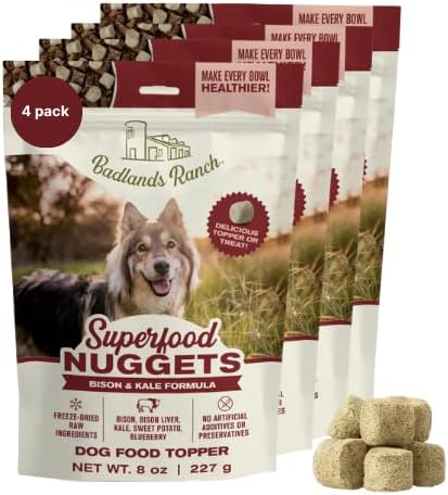 Superfood Nuggets- Premium, Freeze-Dried raw Dog Food Topper or Treat. Powerful Nutrient-Dense Ingredients. No Artificial additives. Bison and Kale Formula 8oz - 4pk Bundle
