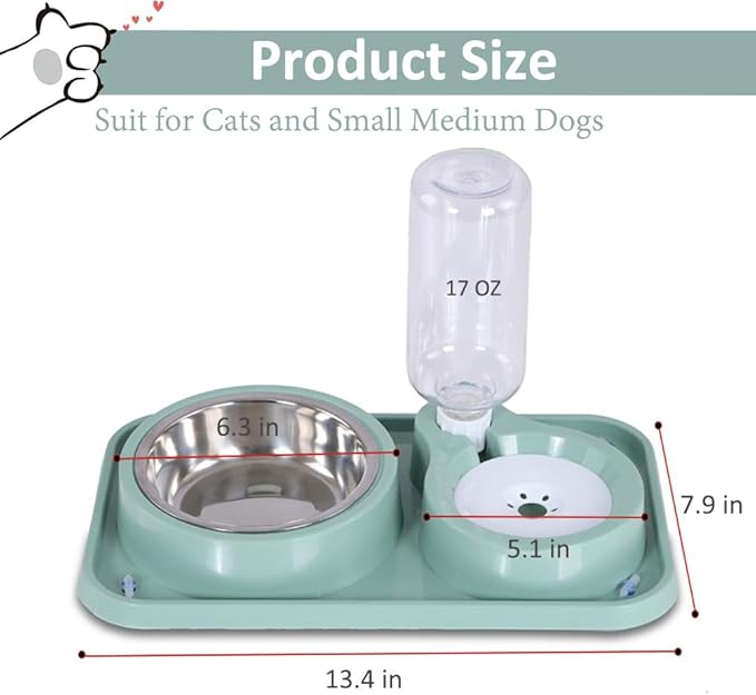Dog Bowls, Non-Slip Puppy Cat Food and Water Bowl Set with Water Dispenser and Stainless Steel Bowl Detachable Gravity Pet Feeder and Waterer Set for Cats Dogs Puppy Rabbit (Pink)