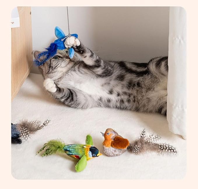 Interactive Chirping Bird Cat Toy with Catnip – Automatic Self-Play & Exercise Toy for Indoor Cats, Soft Feathered Bird Design with Realistic Sounds, Perfect for Kittens & Small Dogs
