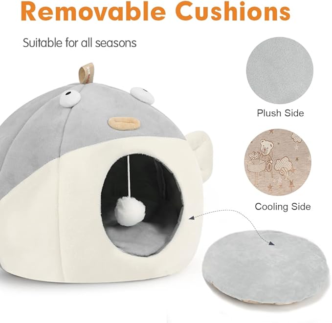 Vanansa Cat Bed for Indoor Cats, Soft Premium Pet Bed, No Deformation, Anti-Slip Bottom, Great Medium Cat Houses for Indoor Cats, Roomy Cat Tent for Indoor Cats 4-8LB, Light Grey, Medium (15" x 12")