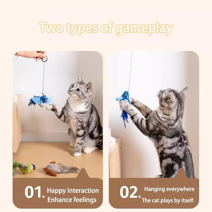 Interactive Chirping Bird Cat Toy with Catnip – Automatic Self-Play & Exercise Toy for Indoor Cats, Soft Feathered Bird Design with Realistic Sounds, Perfect for Kittens & Small Dogs