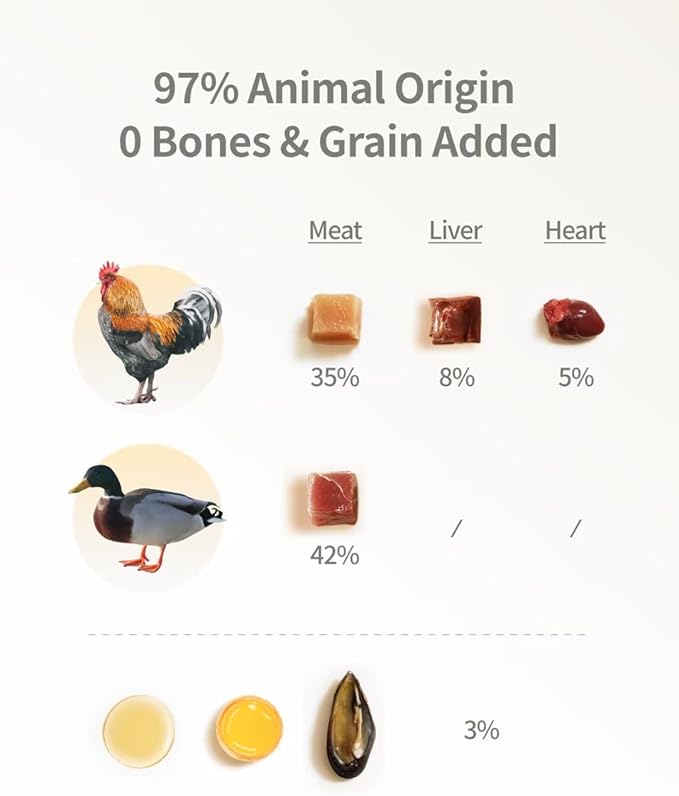 Freeze-Dried Raw Cat Food, 97% Animal Origin Dry Food for Cat, High Protein Treat & Topper (Chicken & Duck - 14 Ounce)