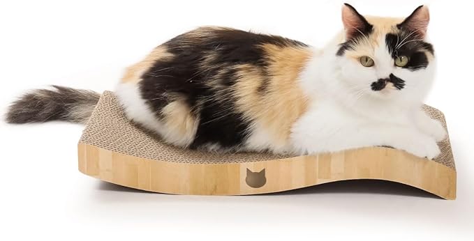 Reversible Wave Cat Scratcher for Indoor Cats - Cat Scratching Board, Horizontal Cat Scratch Pad Lounger with Reversible Usability and Extra Comfort for Lounge(1Pack, Oak)