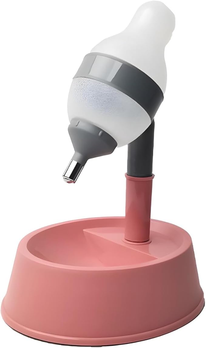 NACOCO Pet Standing Water Dispenser Cat Dog Standing Bowl with Detachable Pole Automatically Feeding Water Height Adjustable(Grey-Pink)