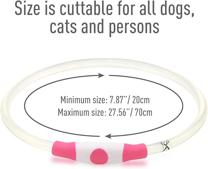 Colaseeme LED Dog Collar, Light Up Dog Collar 1 Count USB Rechargeable TPU Glow Safety Dog Necklace Light, Dog Lights for Small Medium Large Dogs, Please Do Not Use Fast Charging (Pink)