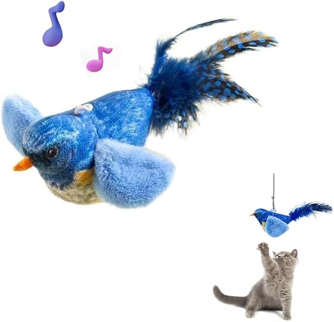 Interactive Chirping Bird Cat Toy with Catnip – Automatic Self-Play & Exercise Toy for Indoor Cats, Soft Feathered Bird Design with Realistic Sounds, Perfect for Kittens & Small Dogs