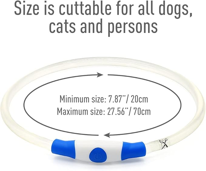 Colaseeme LED Dog Collar, Light Up Dog Collar 1 Count USB Rechargeable TPU Glow Safety Dog Necklace Light, Dog Lights for Small Medium Large Dogs, Please Do Not Use Fast Charging (Blue)