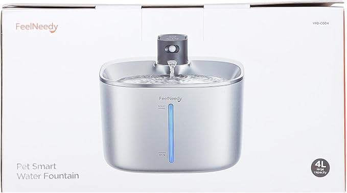 Wireless Cat Water Fountain Stainless Steel with Sensor, 4000mAh Battery Operated, 4L/135fl oz Pet Water Fountain for Cats Dogs, Ultra Quiet Cat Drinking Fountain with 2 Filters (YPD-C004S)