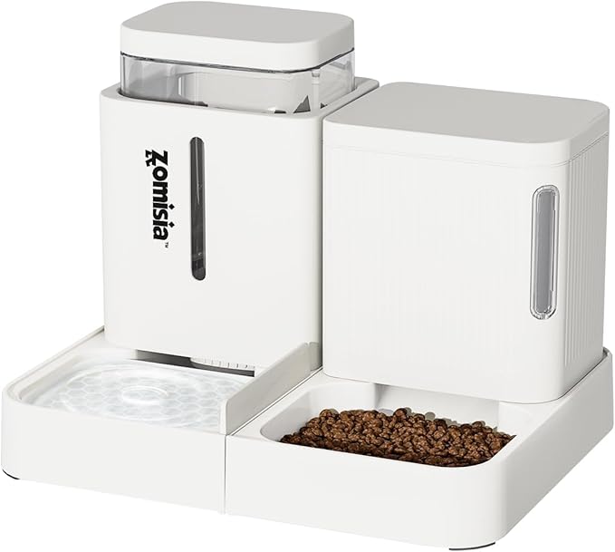 Gravity Cat Feeder and Water Dispenser, 2 in 1 Cat Self Feeder with 180 Degree Rotatable, 2 Pack Automatic Feeding Large Capacity for Small Medium Dog Puppy Kitten, White, 0.8 Gallon x 2