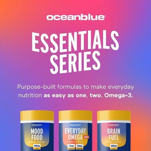 Oceanblue Omega 3 Supplement for Women | Burpless Fish Oil 720mg with Vitamin D3 | Small Pills Easy to Swallow Mini Softgels | Heart Immune Support Orange Flavor (60 Count Minicap)