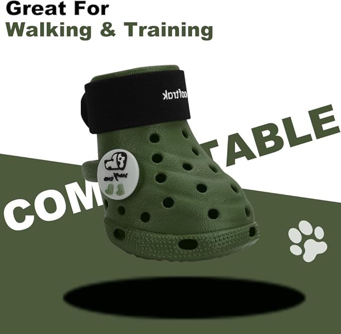 Dog Shoes Breathable Dog Shoe for Hot Pavement, Dog Booties and Paw Protectors, Non-Slip Waterproof Dog Sandals Boots (Green+Black, L: (3.1’’x2.5'')(L*W))