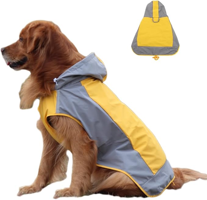 Dogs Packable Lightweight Raincoat: Pet Dog Hood Waterproof Coats Yellow Size 6