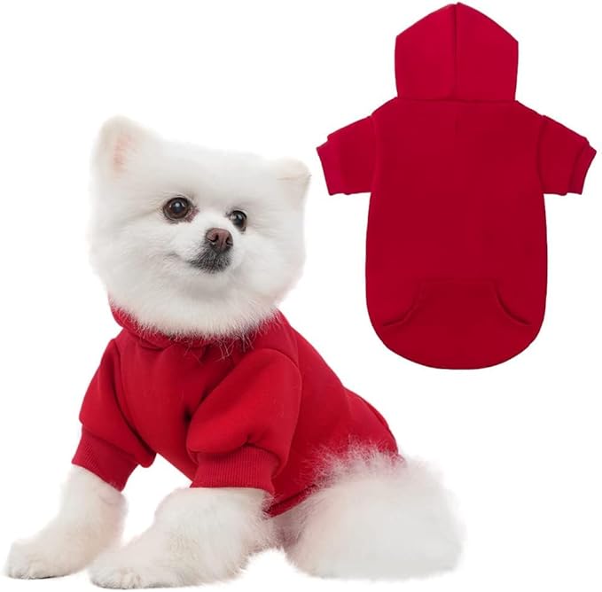 KOOLTAIL Basic Dog Hoodie - Soft and Warm Dog Hoodie Sweater with Leash Hole and Pocket, Dog Winter Coat, Cold Weather Clothes Sweatshirt for Small Medium Large Dogs Puppy Cat Boys Girls Red SM