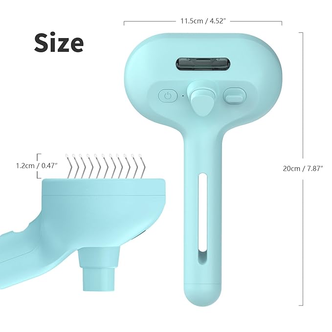 3-in-1 Self-Cleaning Pet Brush for Shedding - Removes Static and Loose Hair from Dogs and Cats (Blue)