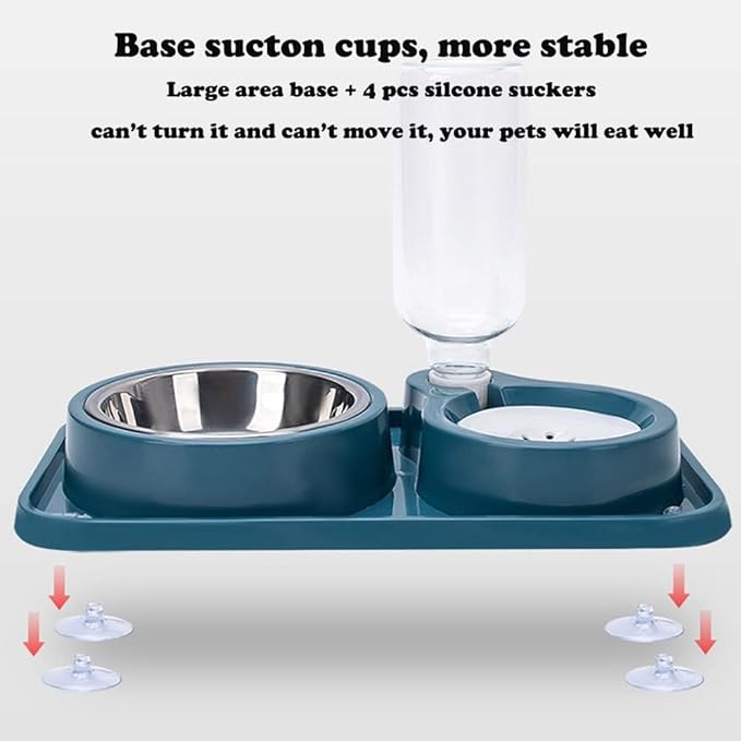 Love Dream Double Dog Cat Bowls, 2 in1 Pet Water and Food Bowl Set with Automatic Gravity Water Dispenser Bottle Detachable Stainless Steel Bowl No-Spill for Cats and Dogs Puppy Kitten Rabbit