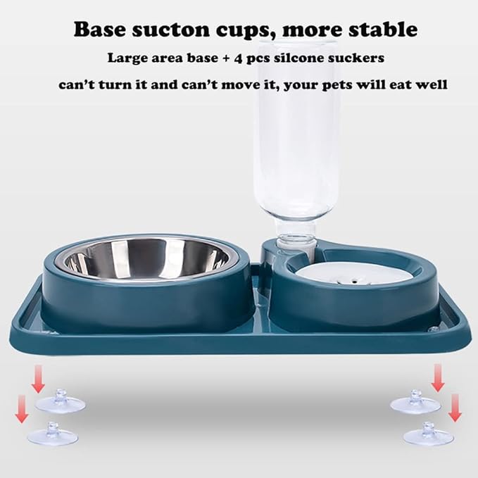Love Dream Double Dog Cat Bowls, 2 in1 Pet Water and Food Bowl Set with Automatic Gravity Water Dispenser Bottle Detachable Stainless Steel Bowl No-Spill for Cats and Dogs Puppy Kitten Rabbit