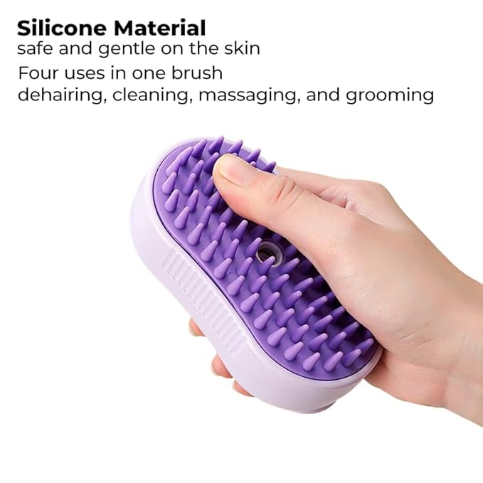 4-in-1 Cat & Dog Steam Deshedding Brush Series - Multi-Function Grooming Tool with Shedding, Cleaning, Massage & Combing -Includes Pet Finger Toothbrush for Dog&Cat Teeth Cleaning(Purple)