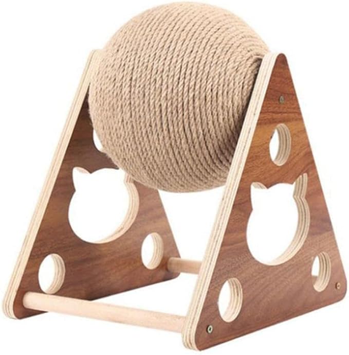 Cat Scratcher Toy,Natural Sisal Rope Cat Scratching Ball Scratcher Toy with Ball for Cats& Kittens&Dogs&Puppy, Interactive Solid Wood Scratcher Pet Toy Suitable for small cats and dogs (Large)