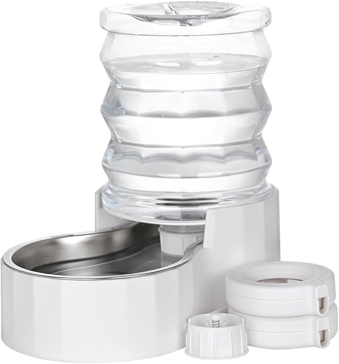RIZZARI Automatic Dog Water Bowl Dispenser: 5L Upgraded Gravity Stainless Steel Cat Water Dispenser, Water Feeder with Two Caps and Filters for Pets Indoor/Outdoor Use by Owners (5L+)