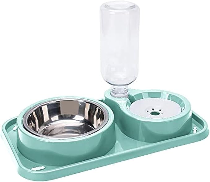 Love Dream Double Dog Cat Bowls, 2 in1 Pet Water and Food Bowl Set with Automatic Gravity Water Dispenser Bottle Detachable Stainless Steel Bowl No-Spill for Cats and Dogs Puppy Kitten Rabbit