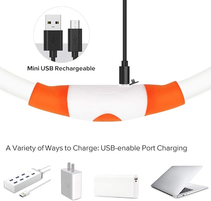 BSEEN LED Dog Collar, USB Rechargeable Glowing Pet Collar, TPU Cuttable Dog Safety Lights for Small Medium Large Dogs (Orange),70cm