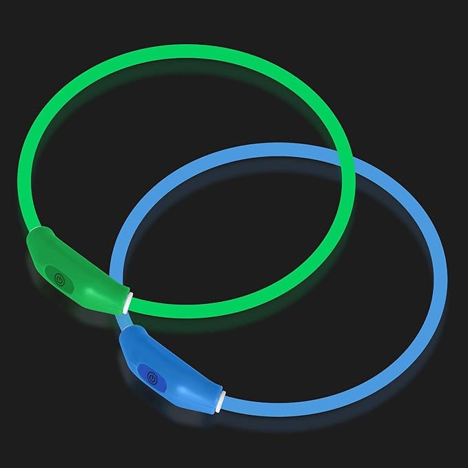 2-Pack LED Dog Collar, Light Up Dog Collars,Rechargeable Dog Lights for Night Walking,Universal, Reusable Safety Necklace for Small Medium Large Dogs Green&Blue