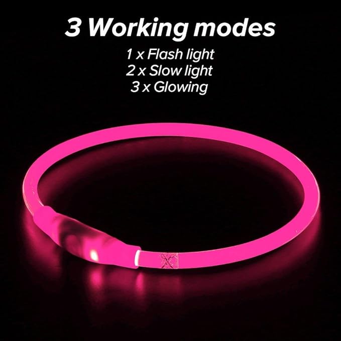 Flashseen LED Dog Collar, USB Rechargeable Glowing Lighted Up Collar, Cuttable Water-Resistant TPU Safety Collar Lights for Small Medium Large Dogs