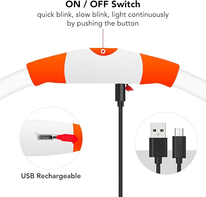 Colaseeme LED Dog Collar, Light Up Dog Collar 1 Count USB Rechargeable TPU Glow Safety Dog Necklace Light, Dog Lights for Small Medium Large Dogs, Please Do Not Use Fast Charging (Orange)