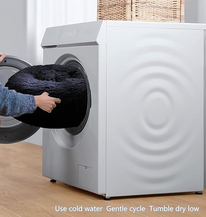 Black Dog Bed Washable,Fluffy Dog Beds for Small Dogs 19 inches Donut Soft Small Pet Bed,Calming Anti Anxiety Round Fits up to 10 lbs Warm Comfort Pets Beds for Puppy Dogs Indoor