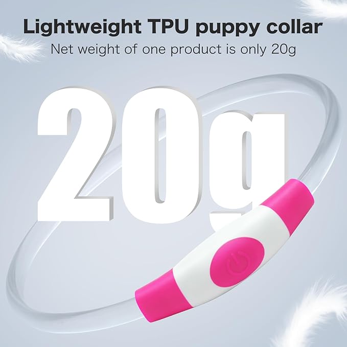 BSEEN Light Up Dog Collar - Rechargeable LED Dog Collar - Waterproof TPU Cuttable Glowing Pet Collar for Small Dogs& Cats - Safety Dog Lights for Night Walking (XS- Pink 40cm)