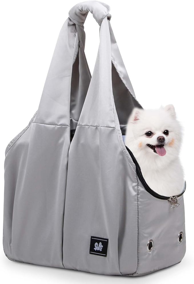 Dog Purse Carrier for Small Dogs, Cats, and Puppies – Soft-Sided Travel Pet Tote Bag with 4 Large Pockets, Foldable, Lightweight, Fits Pets up to 15 lbs, for Travel, Vet, Outings (Grey)