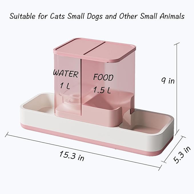 Tfwadmx Automatic Cat Food and Water Dispenser Gravity Dog Feeder Auto Cat Feeder 2 in 1 Pet Food Dispenser for Cats Small Dogs(Pink)