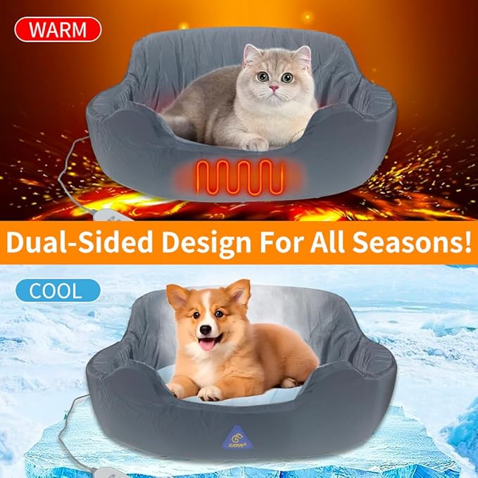Heated Cat Bed for Indoor Cats,20" Cat Heating Pad with Timer & Temp Adjustable, Washable Calming Pet Bed with Heating Pad for Cats and Small Dogs,Gray Electric Bed Heater Warmer for Kitten Cat
