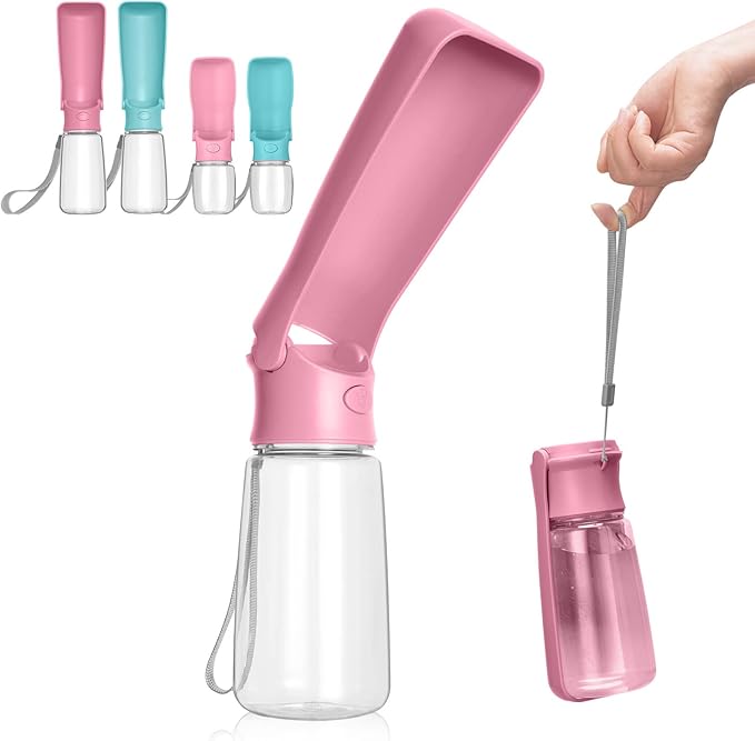 Portable Dog Water Bottle - Foldable Dog Water Dispenser | Leak Proof & Food Grade Plastic Travel | Pet Water Bottle for Cat Outdoor Walking Hiking Travel(US) (Pink, 19oz)