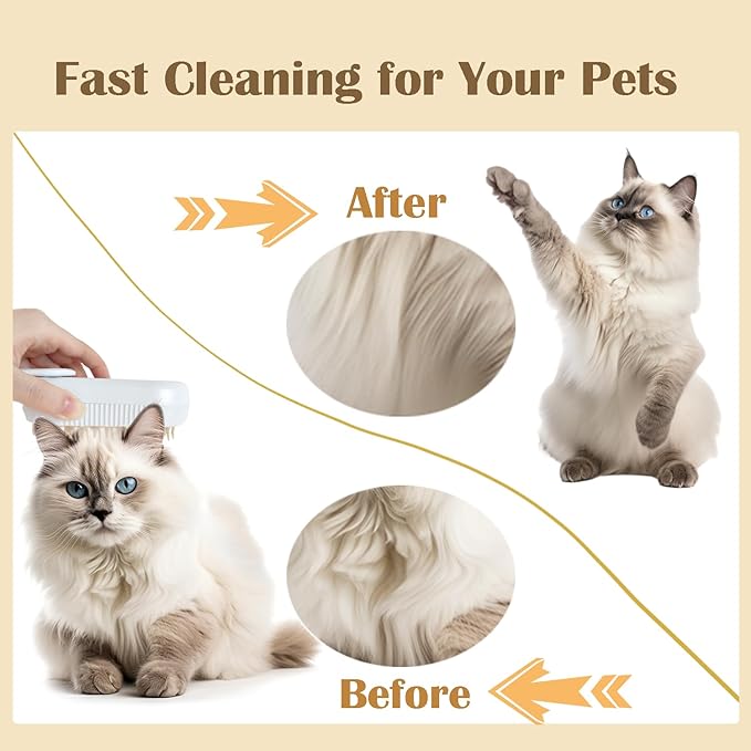 Rechargeable Pet Steam Brush for Cats & Dogs, Self-Cleaning Hair Brush for Shedding, Rotating Handle Cat & Dog Grooming Tool for Long & Short Hair- White
