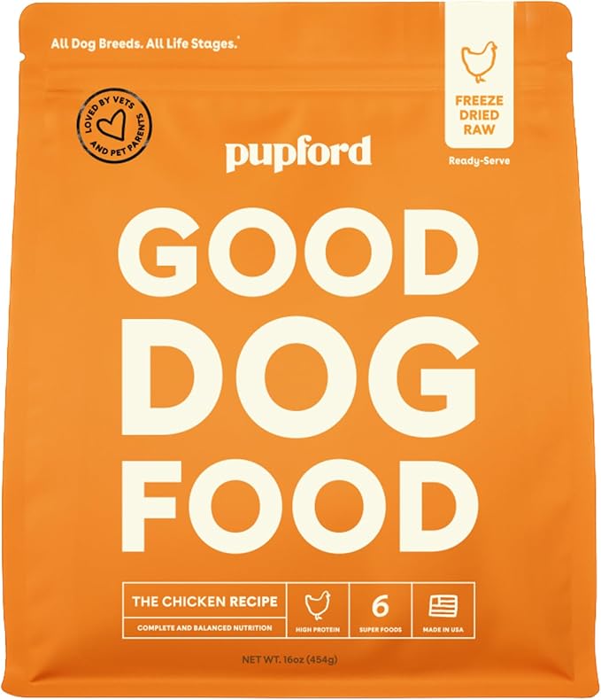 Pupford Good Dog Food, Freeze-Dried Raw, High-Protein, Superfood Ingredients, Vet-Approved, No Fillers or Artificial Additives (Chicken Recipe, 16 oz)