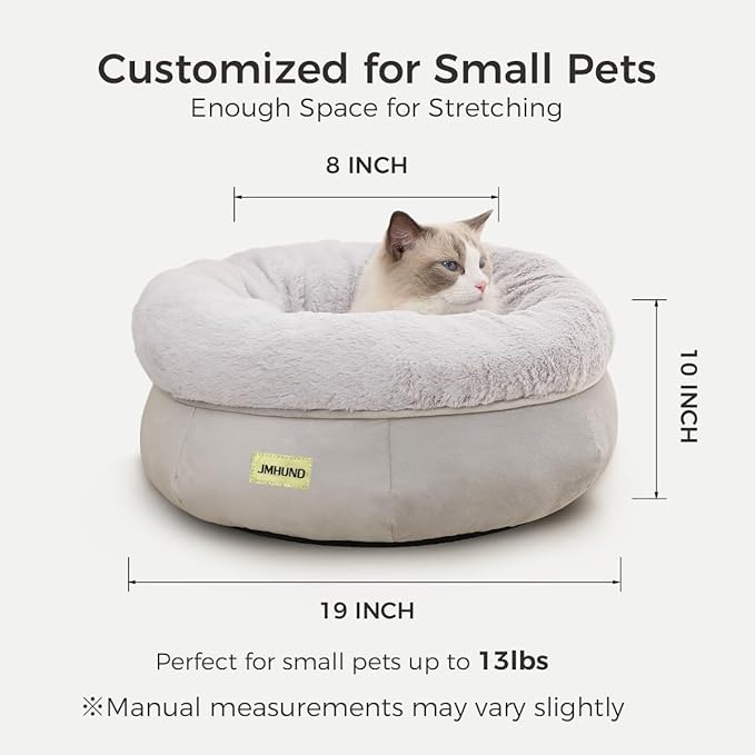 Cat Bed for Indoor Cats,Round Cat Bed for Small Pets,Washable Pet Bed with Non-Skid Bottom,Pet Bed for Puppy and Kitty,19 Inches,Grey