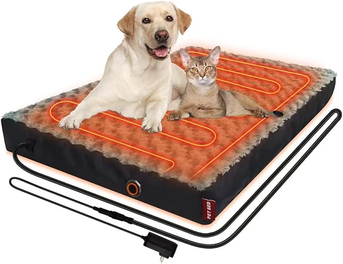 Heated Dog Bed with12V~24V Safe Voltage, Electric Heating Arthritis Orthopedic Dog Bed with Thickened Memory Foam, Heated Pet Bed with Waterproof Cover for Medium Dogs, Large Dogs (Large)