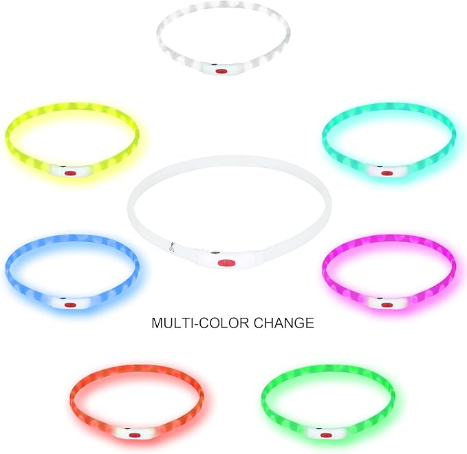 LED Multi-Color Dog Collar, Rechargeable 7 Colors Changing Light Up Dog Collar, Dog Lights Make Pet Visible and Safety for Night Walking,Outdoor, Camping, for Small Medium Large Dogs by NOVKIN