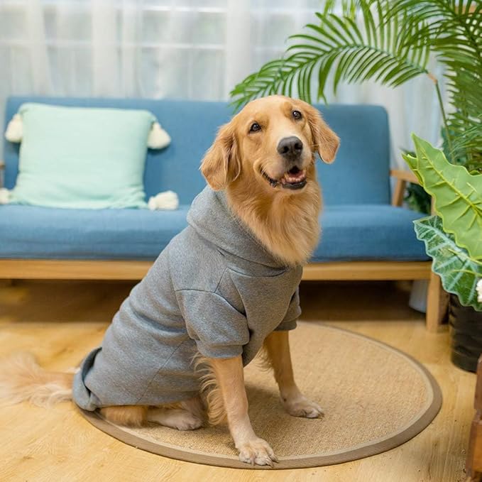 KOOLTAIL Basic Dog Hoodie - Soft and Warm Dog Hoodie Sweater with Leash Hole and Pocket, Dog Winter Coat, Cold Weather Clothes Sweatshirt for Small Medium Large Dogs Puppy Cat Boys Girls Grey XL