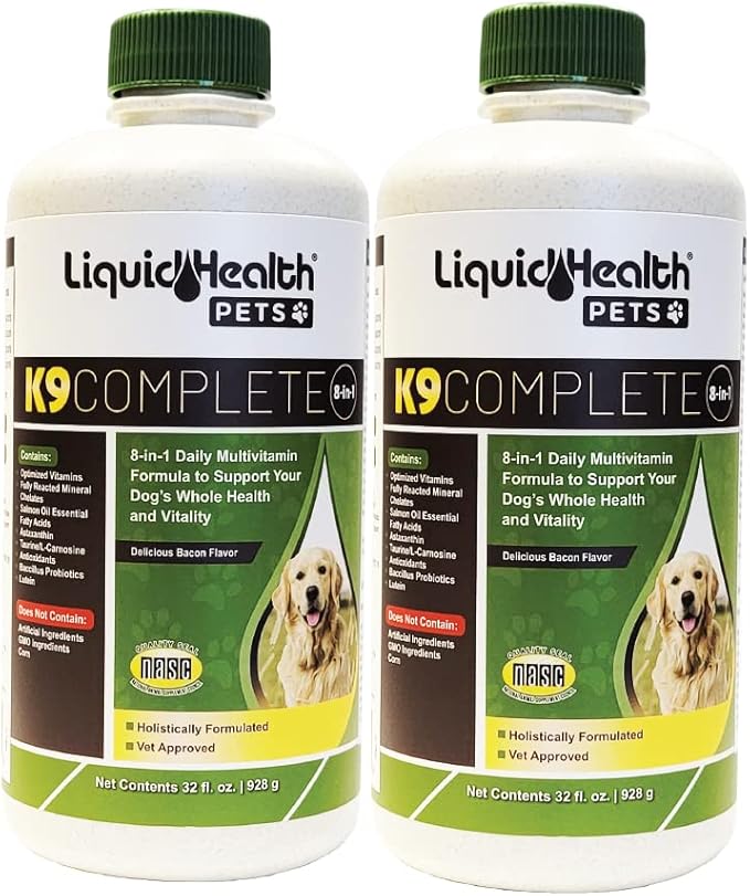 LIQUIDHEALTH Pets K9 Complete 8-in-1 Liquid Multivitamin for Adult Senior Dogs & Puppies, All in One Complete Formula Canine Vitamins for Skin & Coat, Joint Health, Immune Support - USA Made (2 Pack)